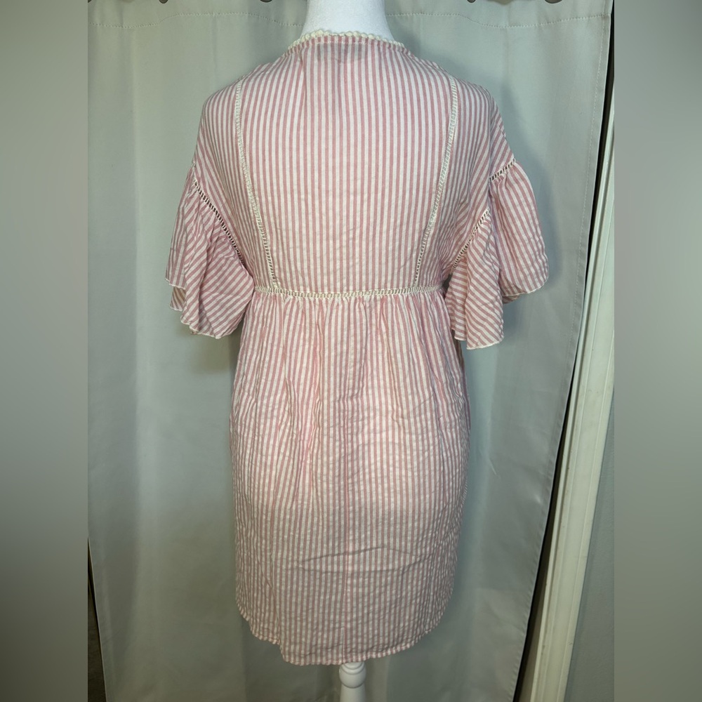GIGIO Pink Stripe 100% Cotton Dress Lace Trim Boho Cottagecore Babydoll - Picture 7 of 7